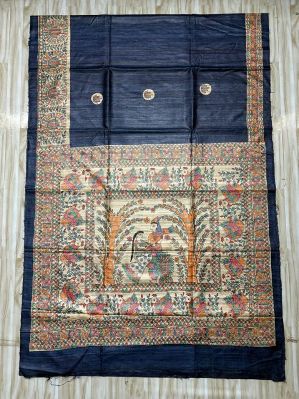 HANDLOOM TUSSAR GICHHA HAND PAINTED MADHUBANI SAREE
